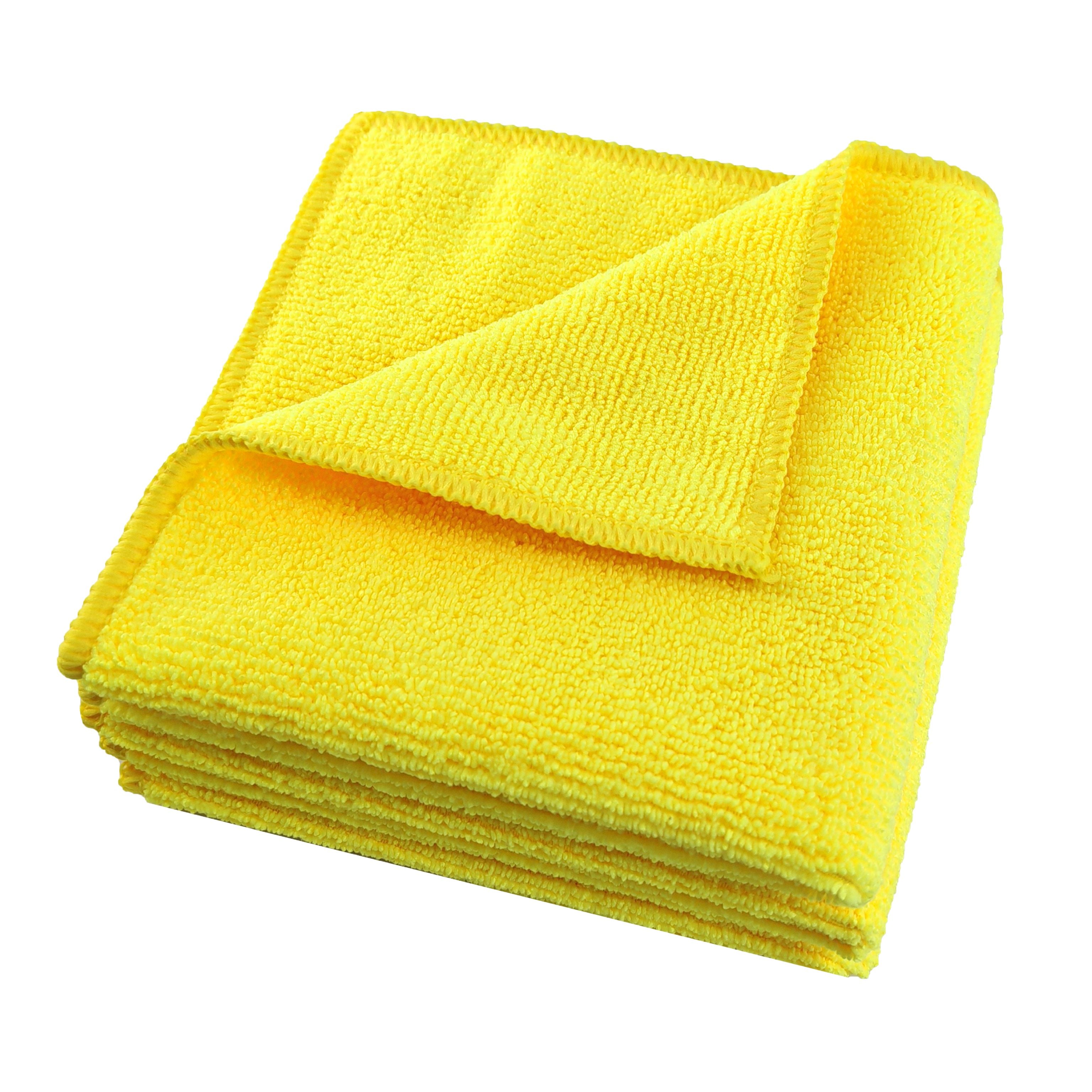 Folded yellow microfiber cloth on a white background