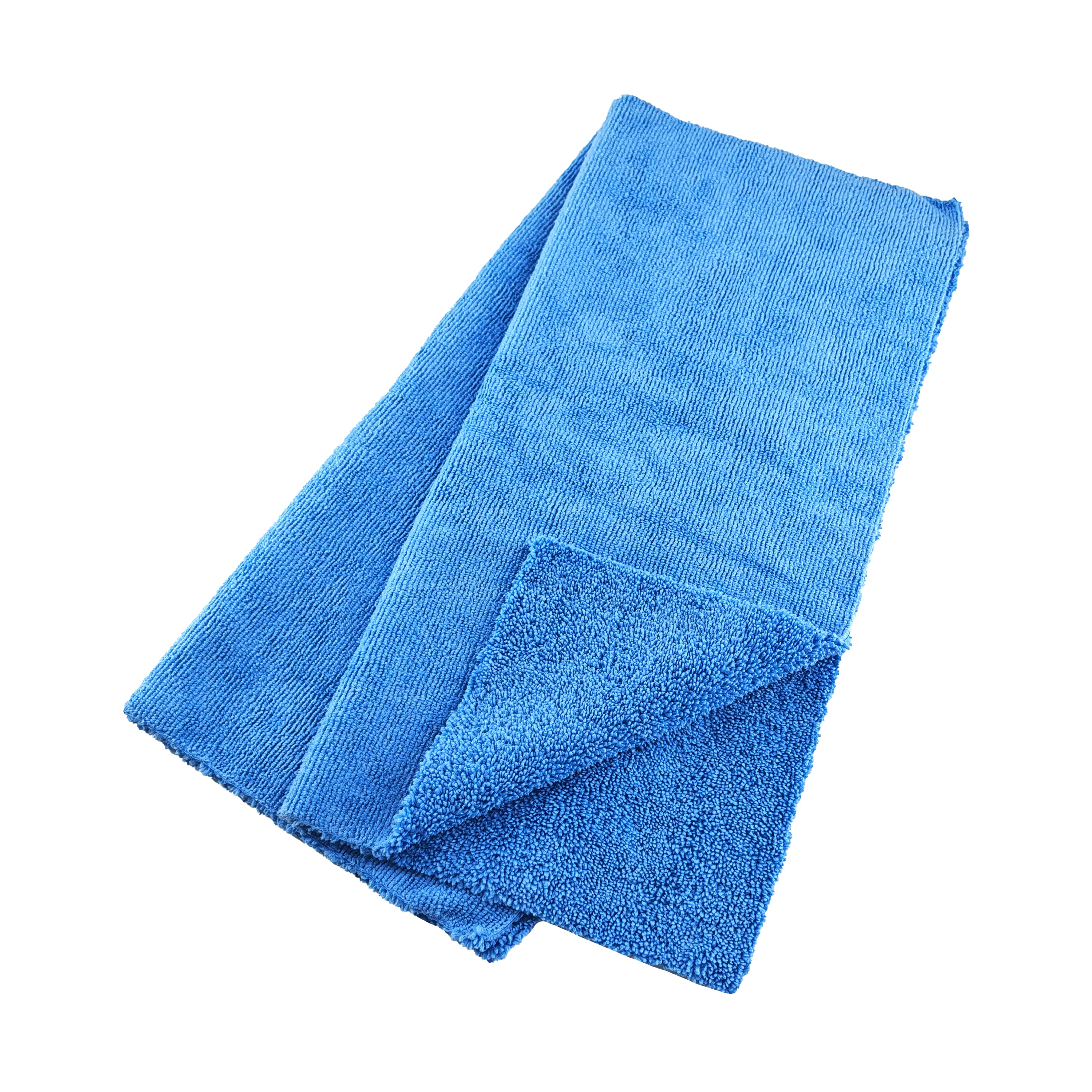 Folded blue towel on a white background