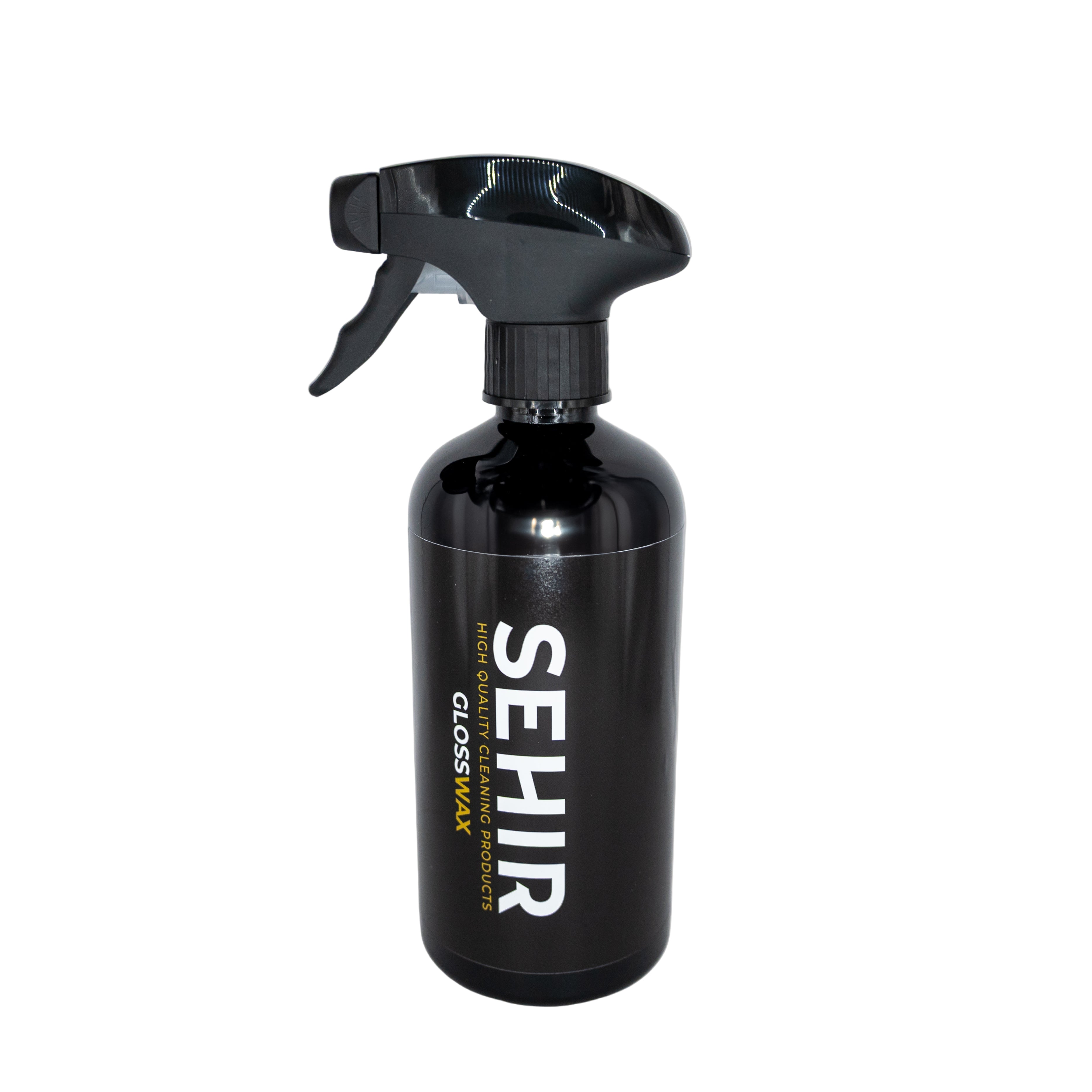 Black spray bottle with 'SEHIR' branding on a light gray background