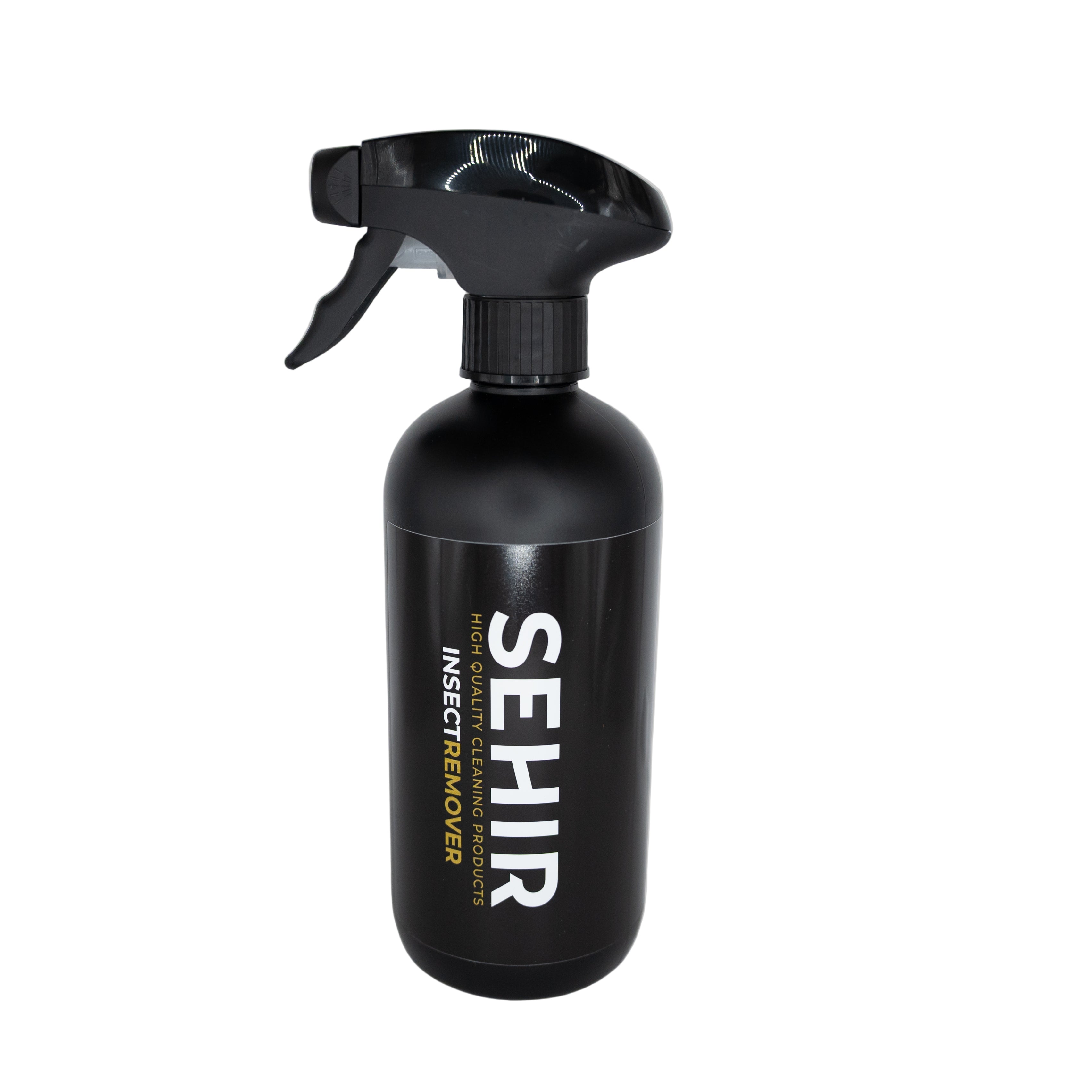 Black spray bottle with 'SEHIR' branding on a gray background
