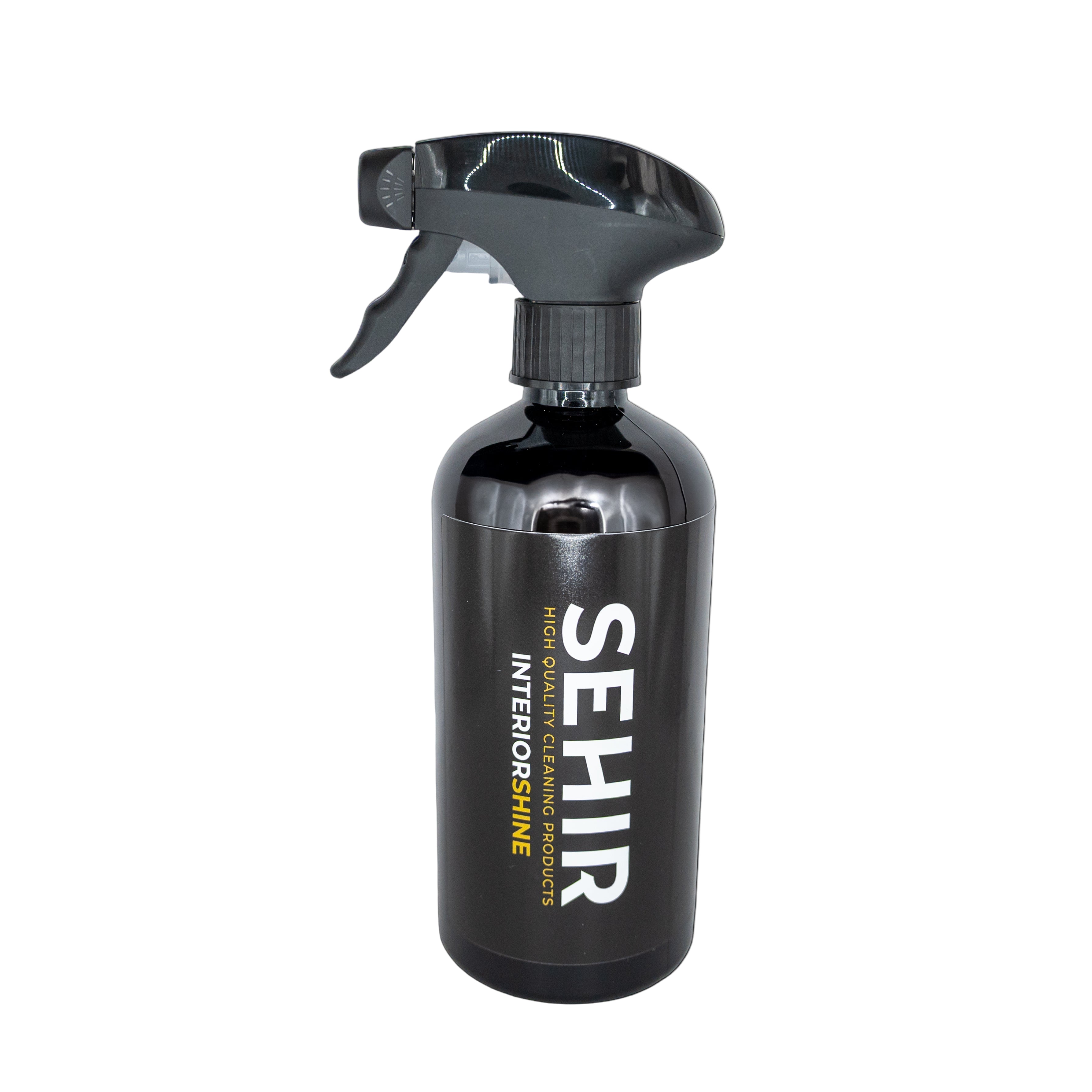 Black spray bottle with 'SEHIR' branding on a white background