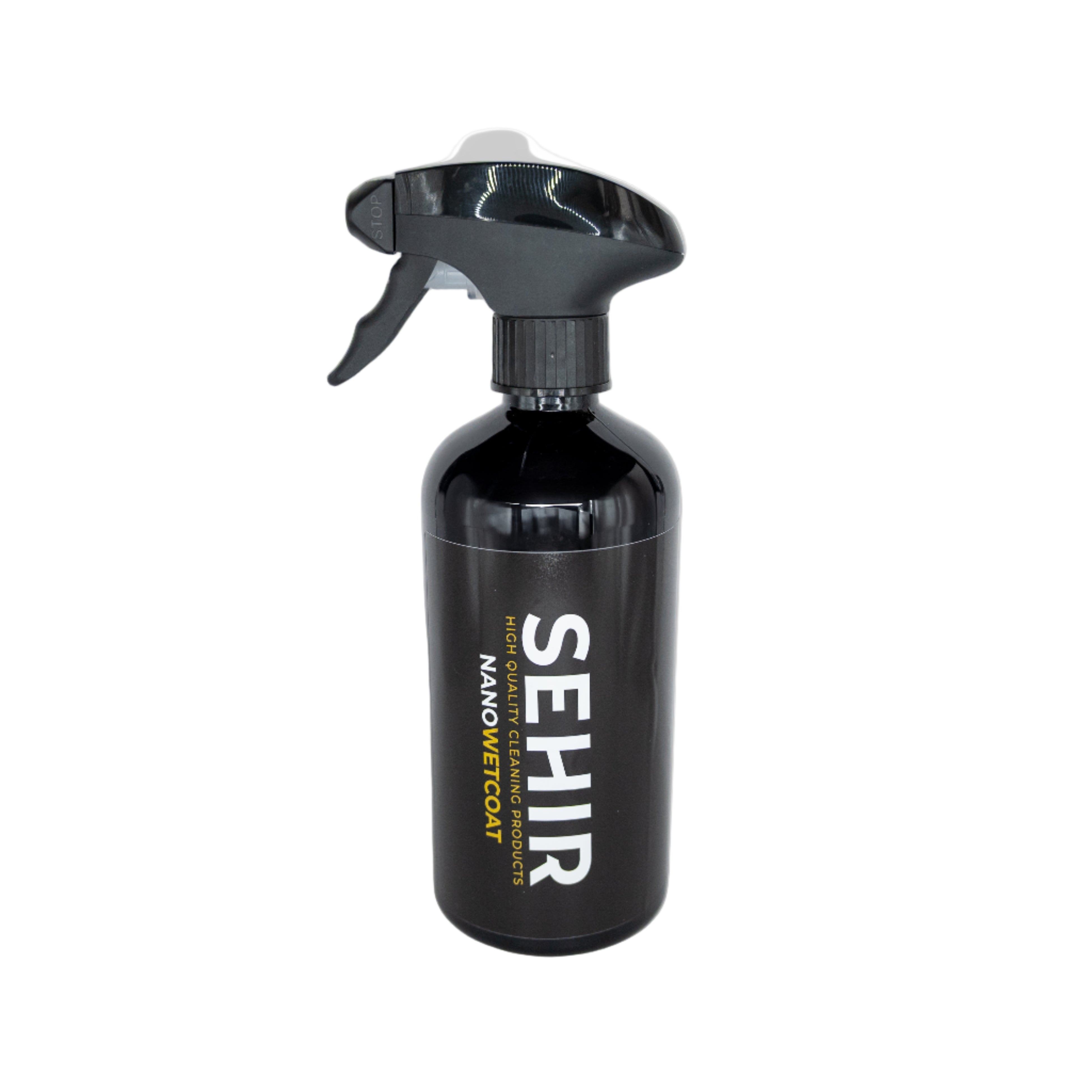 Black spray bottle with 'SEHIR' branding on a white background