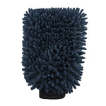 Black microfiber cleaning mitt on a white background