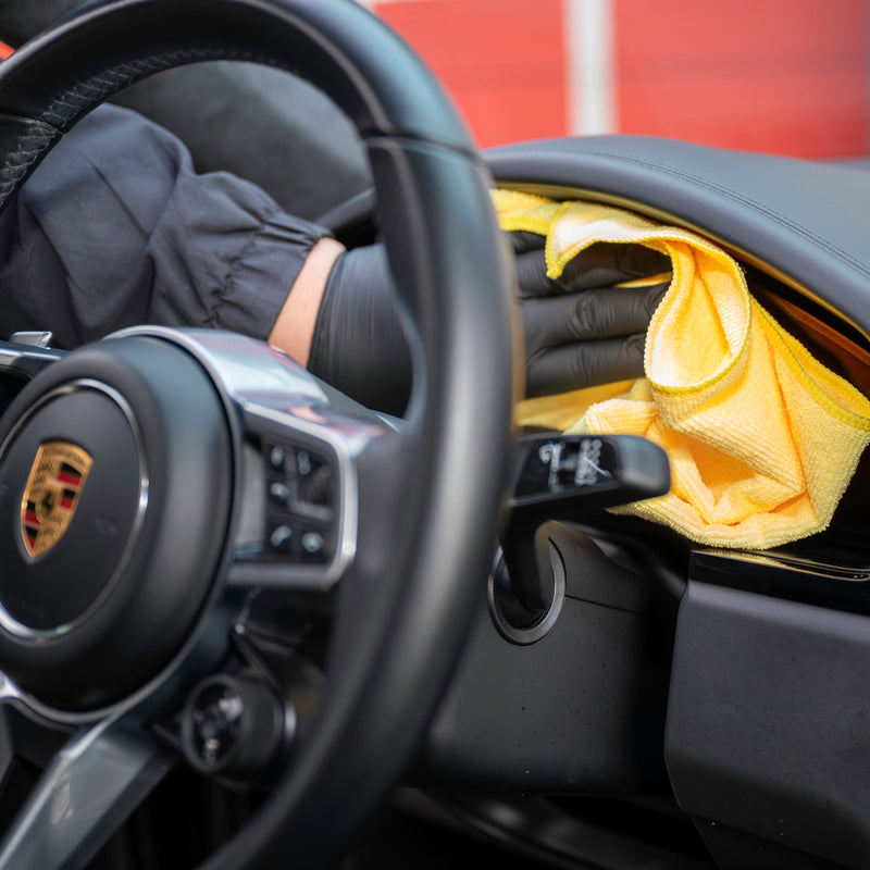 Car interior with a yellow cloth inside the car