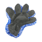 Gray microfiber mitt with blue border on a white background
