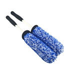 Two car Wheel Brush with blue and white bristle heads on a white background